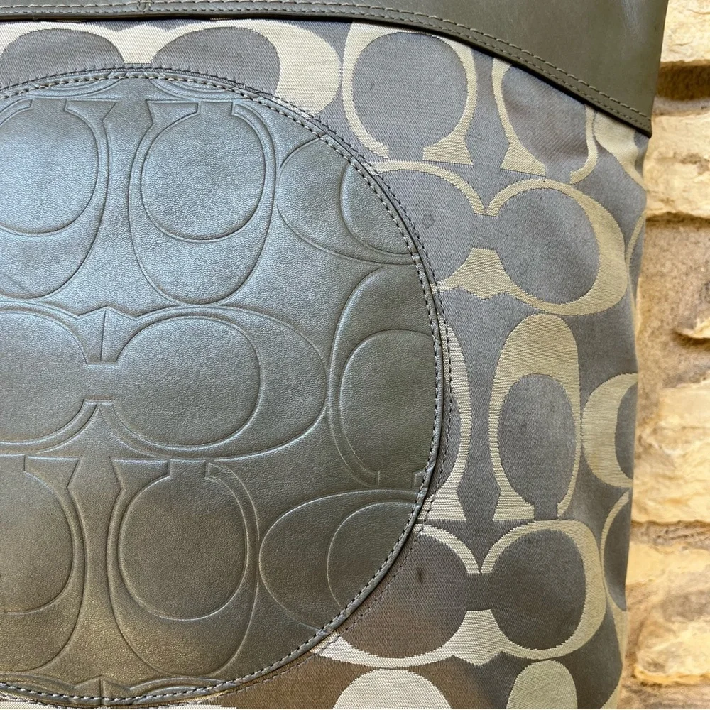 Coach Gray Metallic Laura Signature #18335 Leather Bag